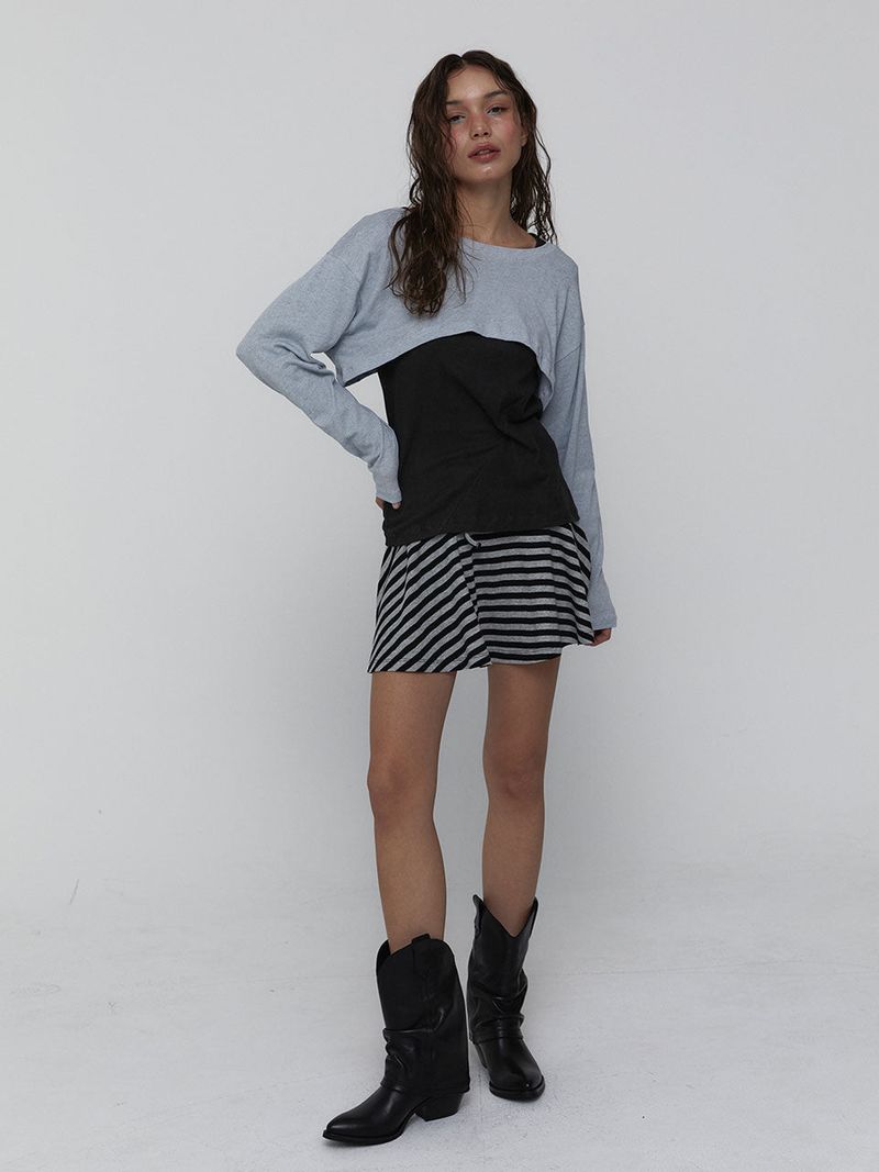 Striped Mini Skirt_Charcoal