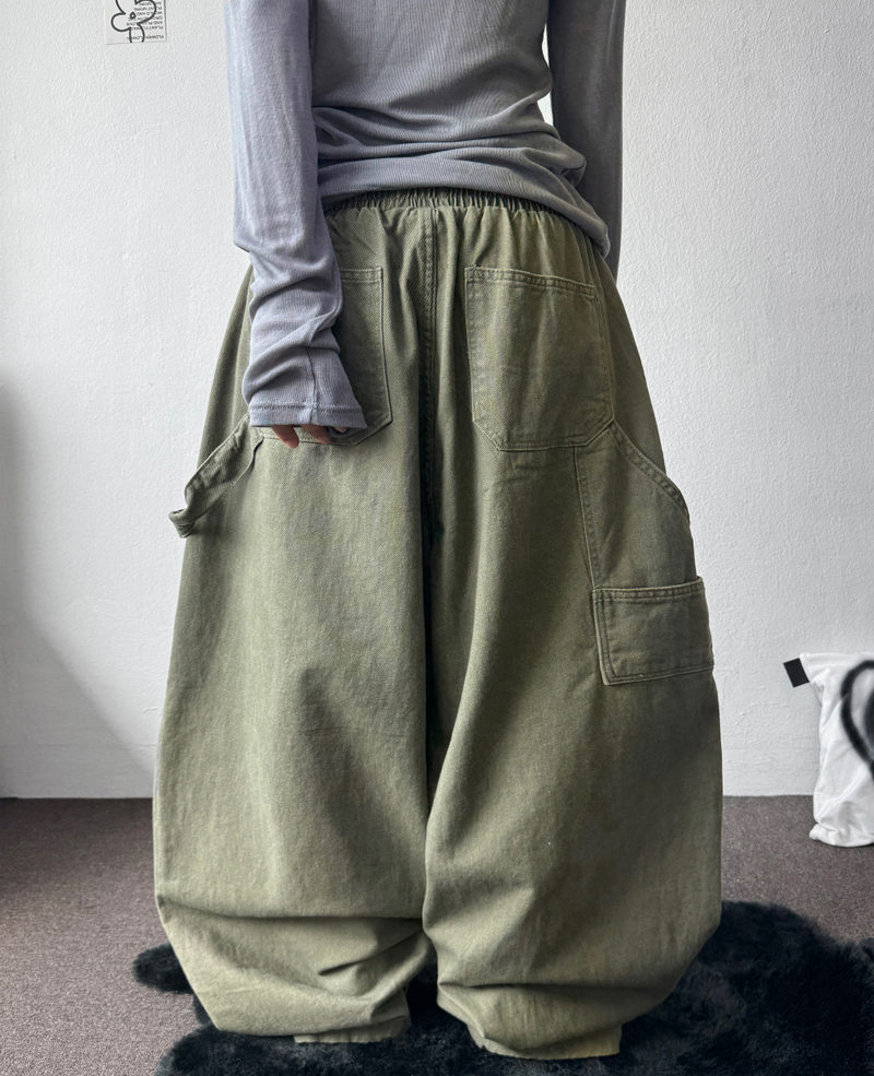 Turi Carpenter Rivet Balloon Cotton Washed Long Pants 4 Colors