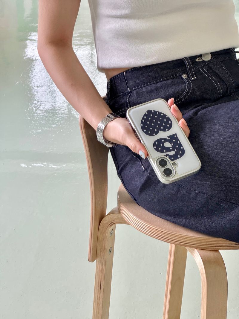 NAVY DOTTY LOVE WHITE Silver Epoxy Case