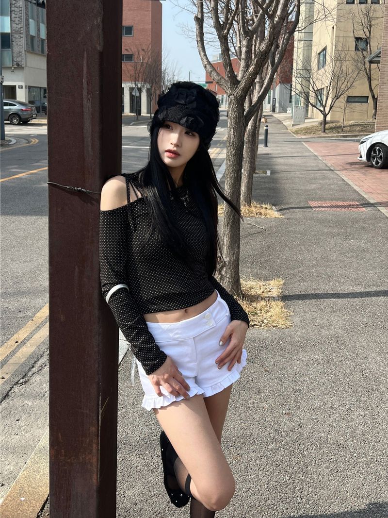 Mini Dot One Shoulder Long Sleeve Tee (4 Colors)