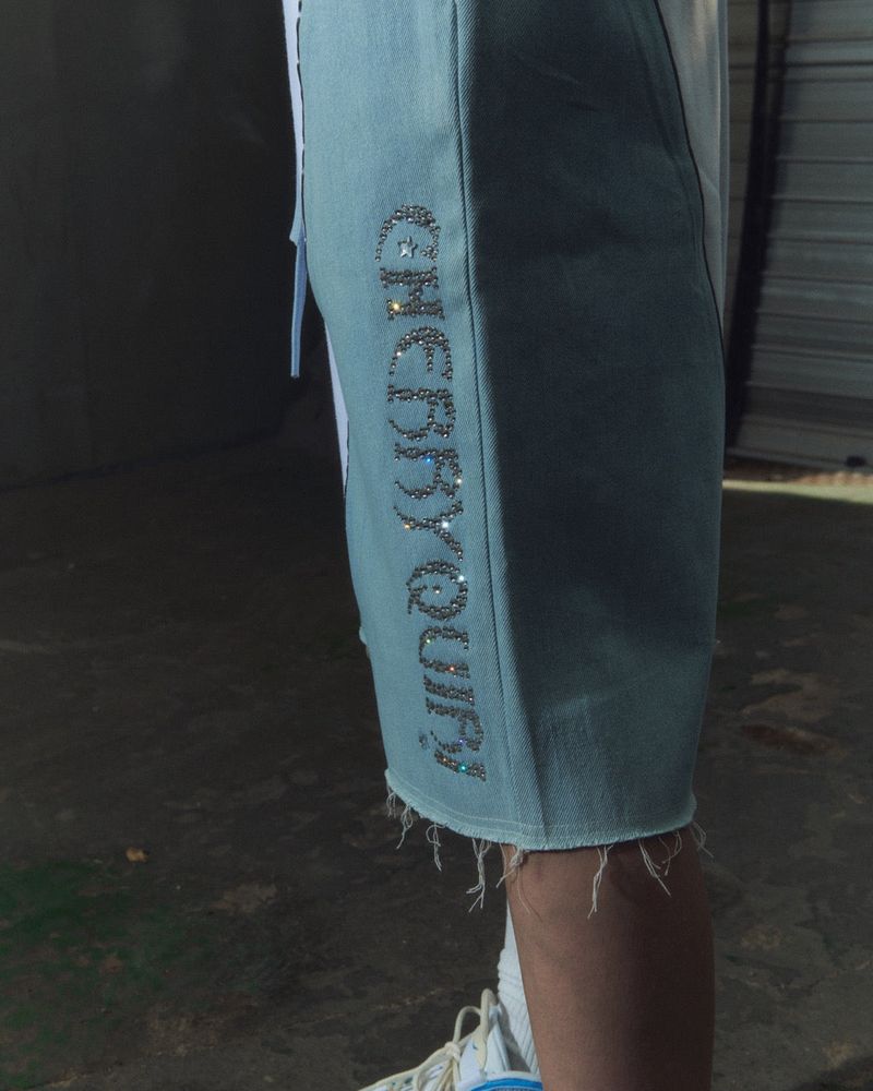 denim combi half pt - white