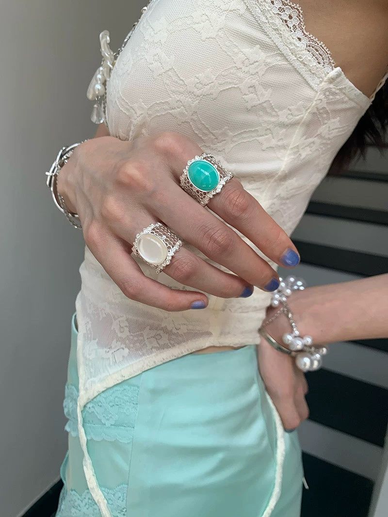 Big antique stone ring(2color)
