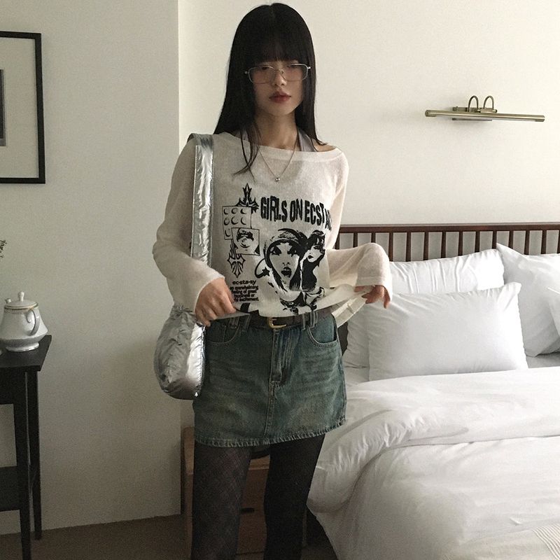 [Belt set] Jerik vintage washed denim mini skirt