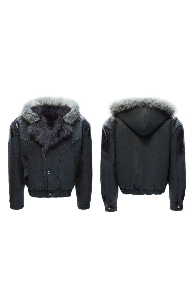 Faux Fur Pattern Puffer Jacket