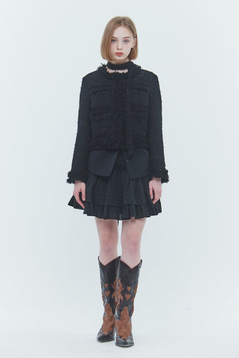 PAIN OR PLEASURE（ペインオアプレジャー）の「LUCY SCARF TWEED JACKET black（Jackets/Outerwear）」