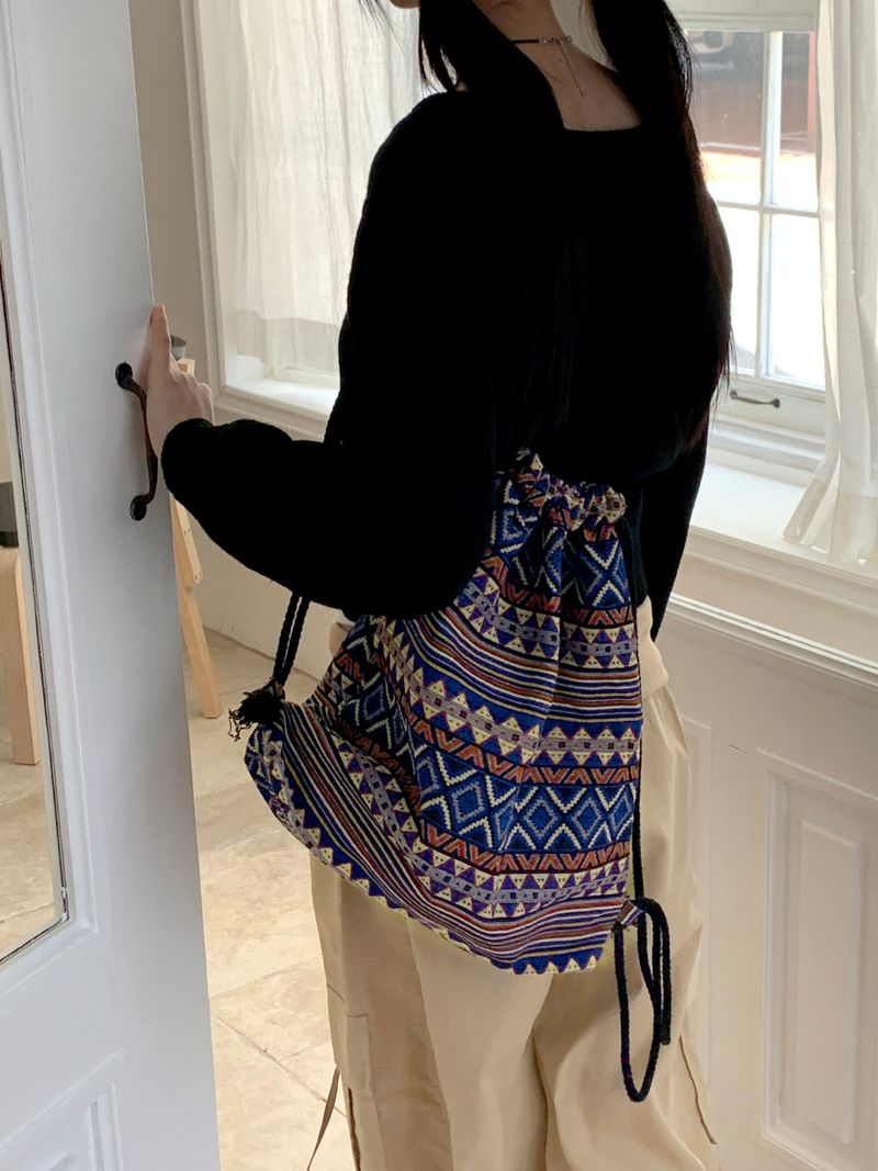 Rums Vintage Bohemian Pattern String Cotton Backpack