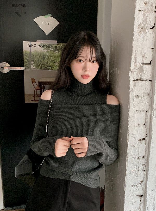 #Turtle Neck & Off Shoulder Layered Rib Knit (3color)