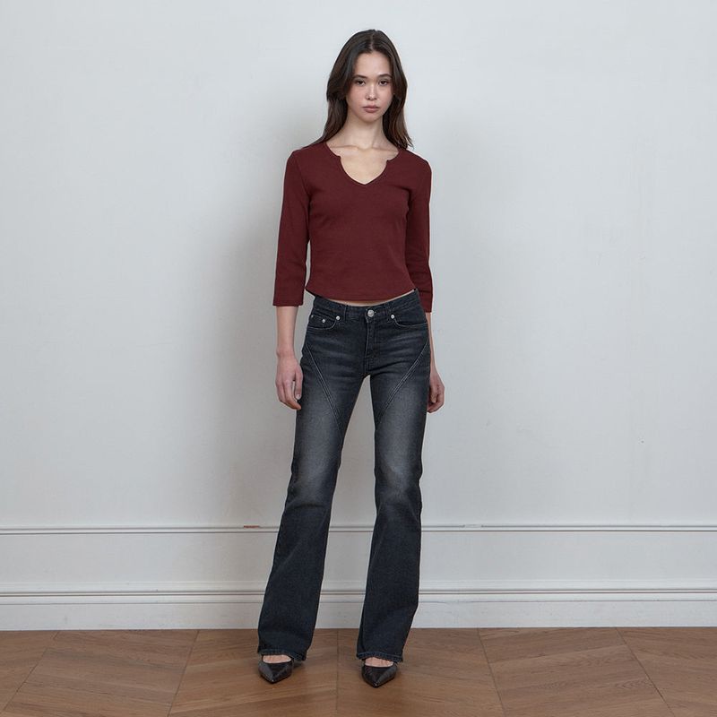 C DIAGONAL SEAM BOOTS-CUT DENIM PANTS_BLACK