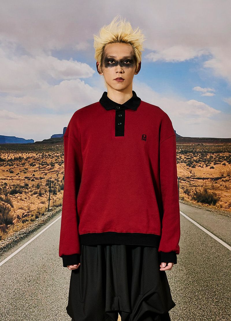 Reculer（ルキュレ）の「 Pique collar oversized fit sweatshirts Burgundy（Tops）」