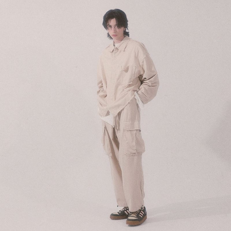 grunge wide cargo pants_lightbeige
