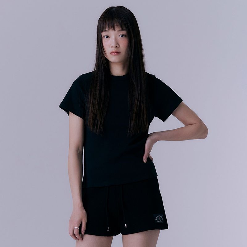 90's scallop stitch neck t-shirt (BLACK)