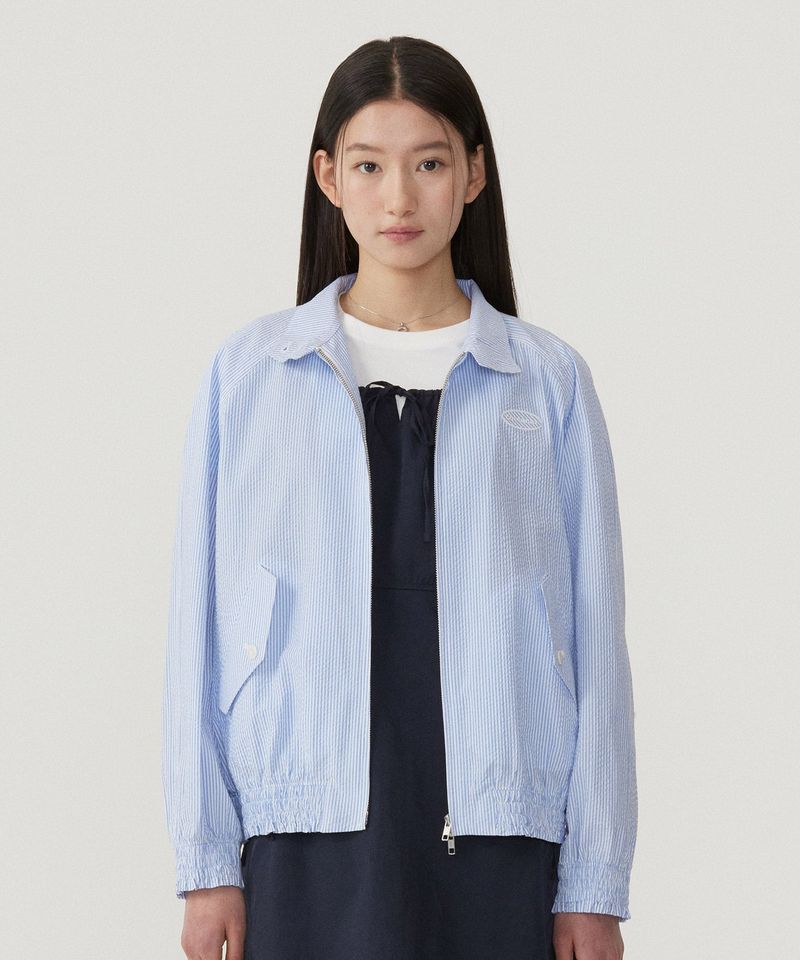 Covernat（カバーナット）の「Women's Striped Seersucker Blouson Jacket Blue（Jackets/Outerwear）」