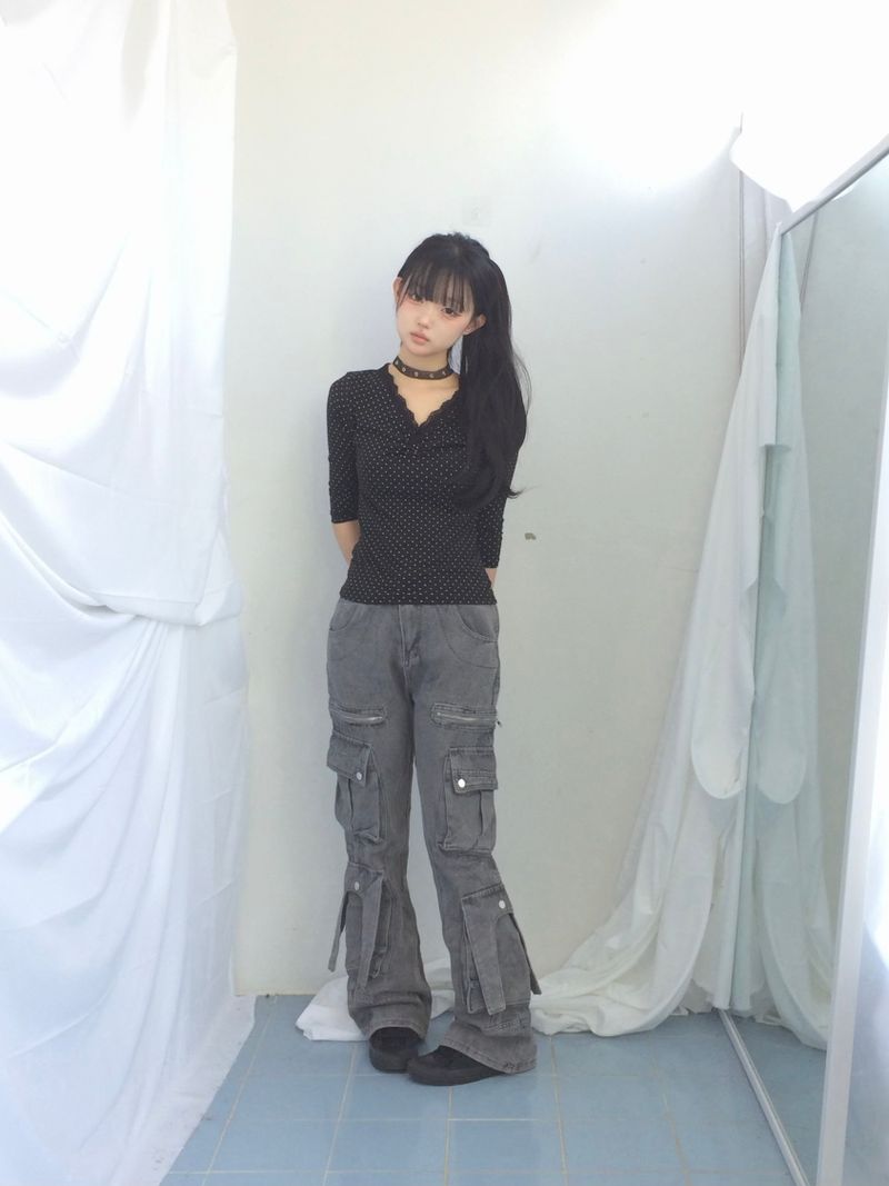 Pocket-line zipper bootcut pants