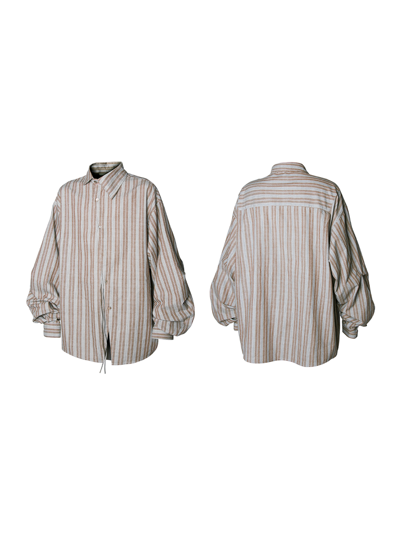 RELABEL Spatial Relations (Angular) Weave-patterned ethnic-inspired stripe ribbon Asymmetrical placket shirt