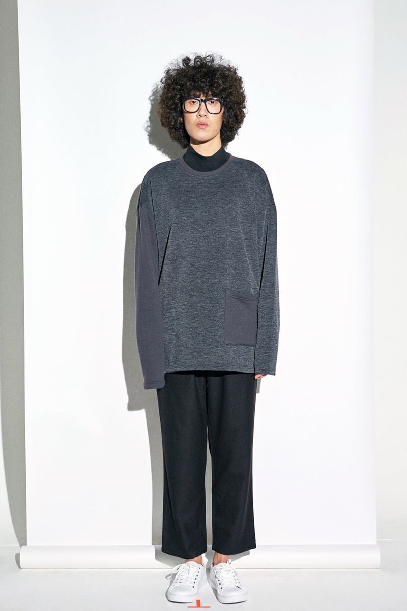 KNIT X TERRY COMBINATION POCKET TEE (Charcoal)