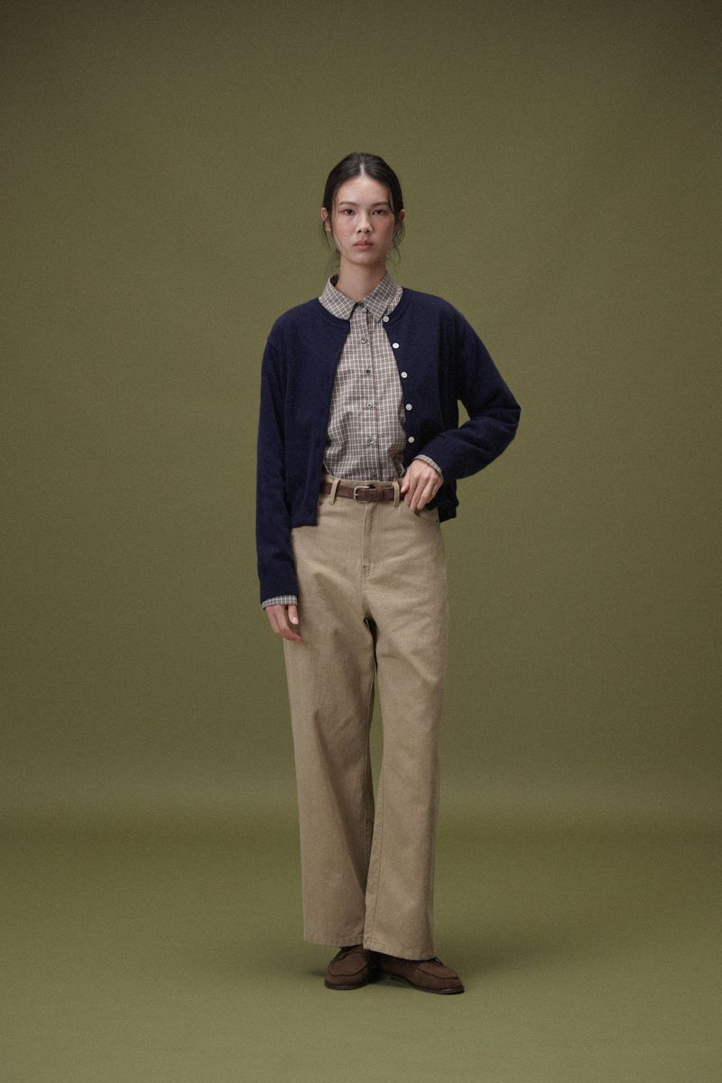 Camel round cardigan (Navy)