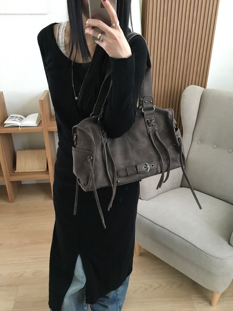 Matte Leather Belted Strap Crossbody Shoulder Bag