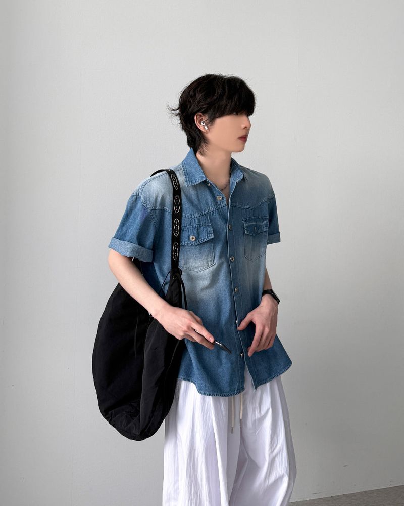 YOURNUS（ユアナス）の「Podia Denim Half Shirt（Tops）」