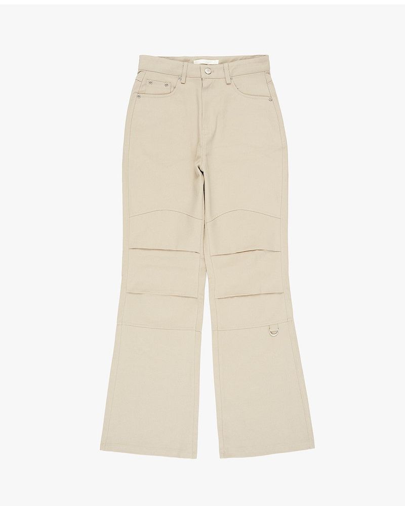 D-ring incision pintuck cotton bootcut pants