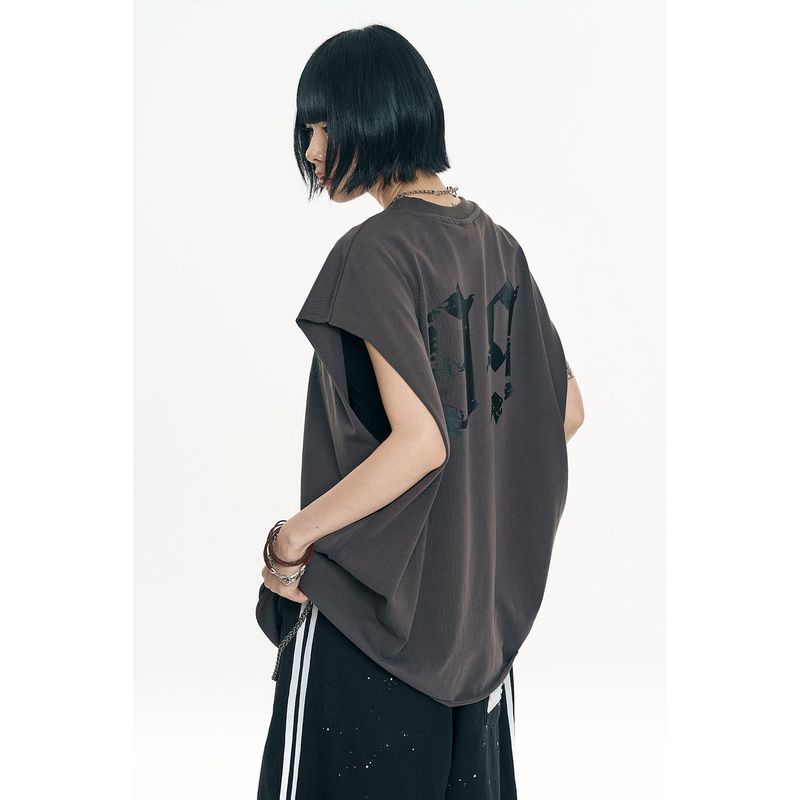 Raw-cut box sleeveless - Charcoal