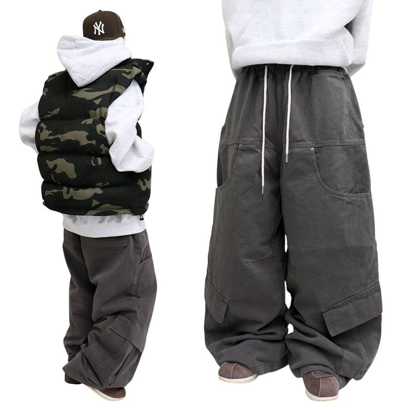 Wide Peach-Finish Utility Pocket Pants