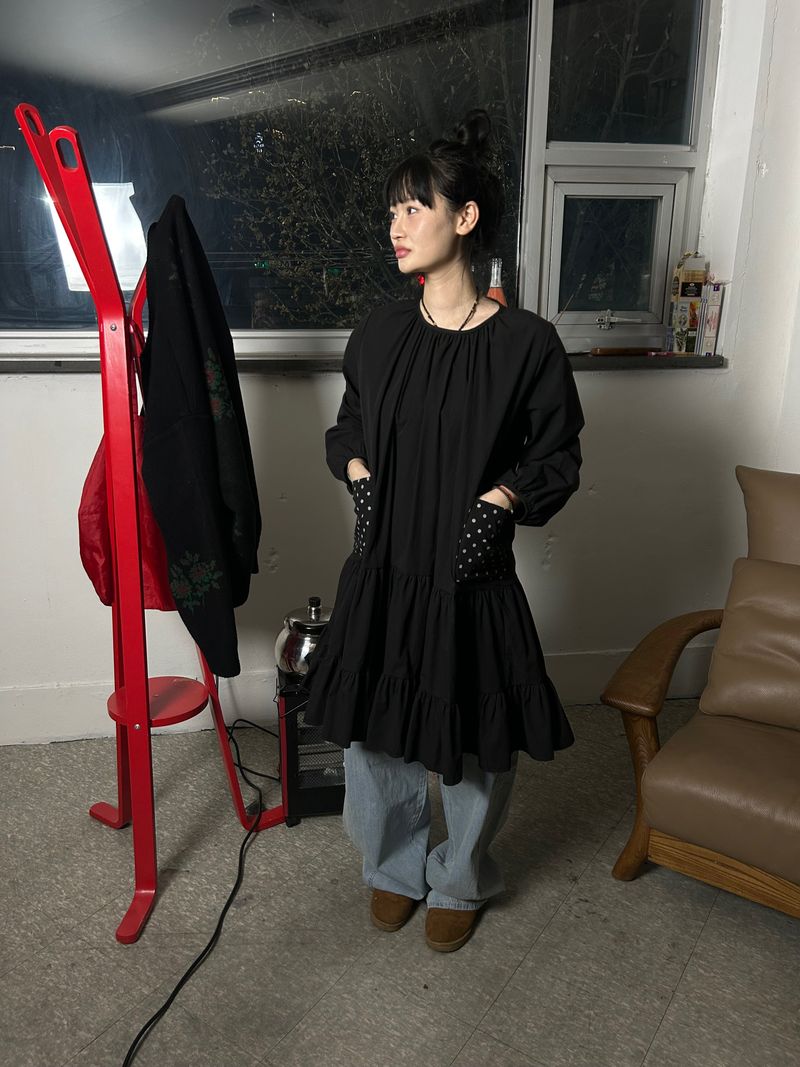(2color) dot frill dress