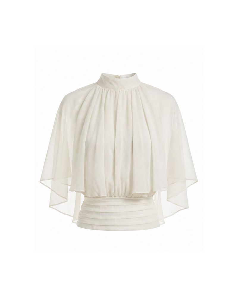 Elira Chiffon Drape Cape Blouse Ivory