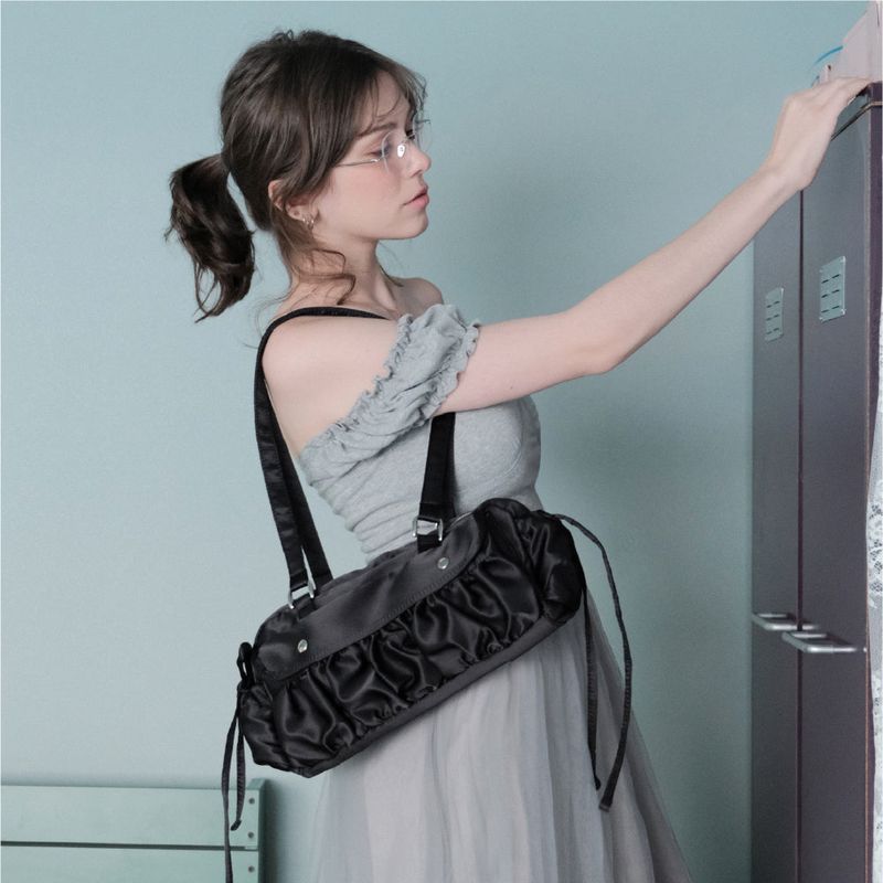 Satin shirring bag_black