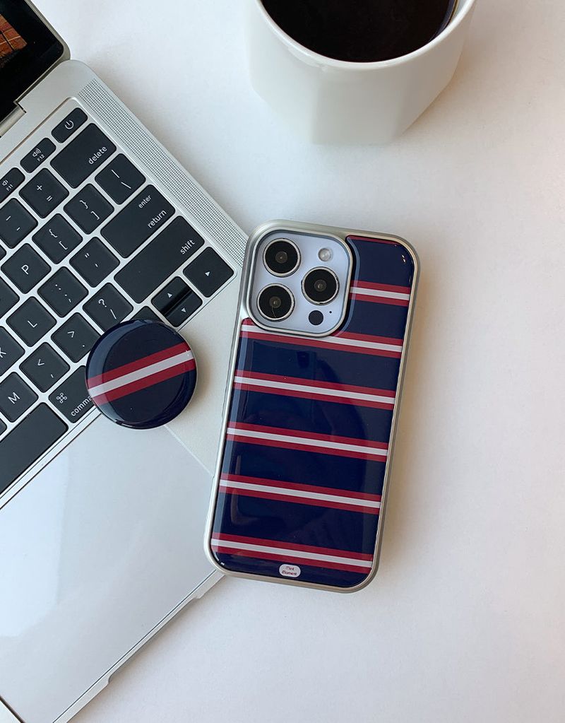 [MADE]ストライプレッド シルバー エポキシバンパー iPhoneケース