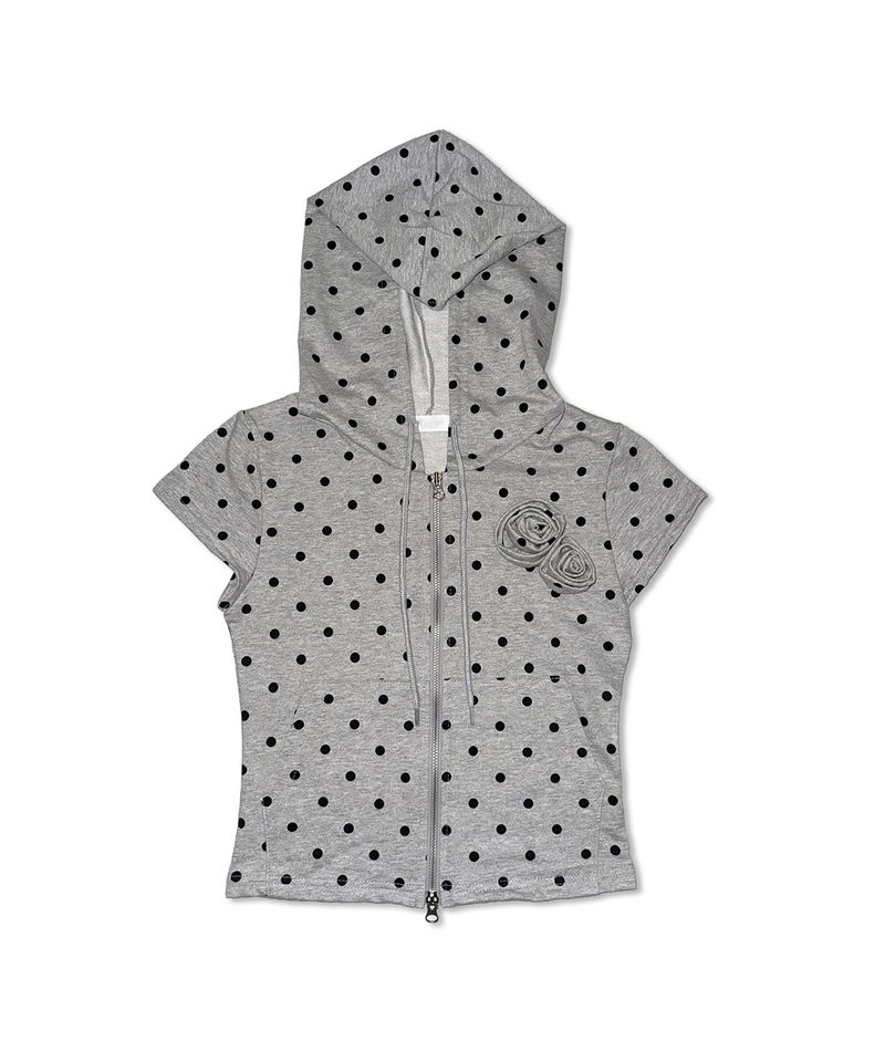 dot corsage hood zip-up (2colors)