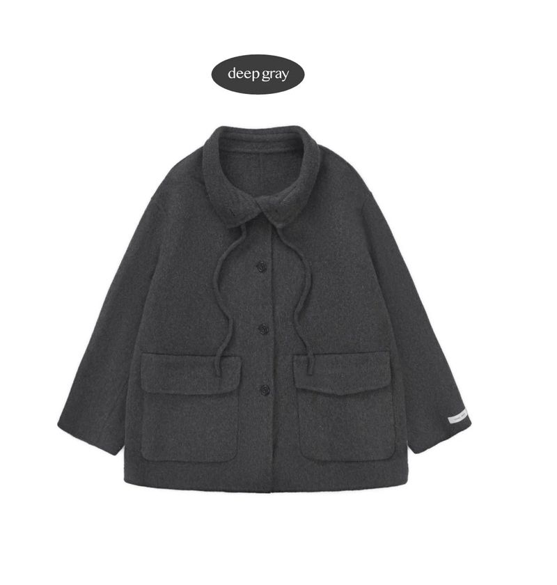 HANDMADE WOOL HALF COAT (Deep Gray)
