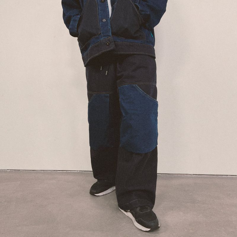panel mix denim wide pants_blue