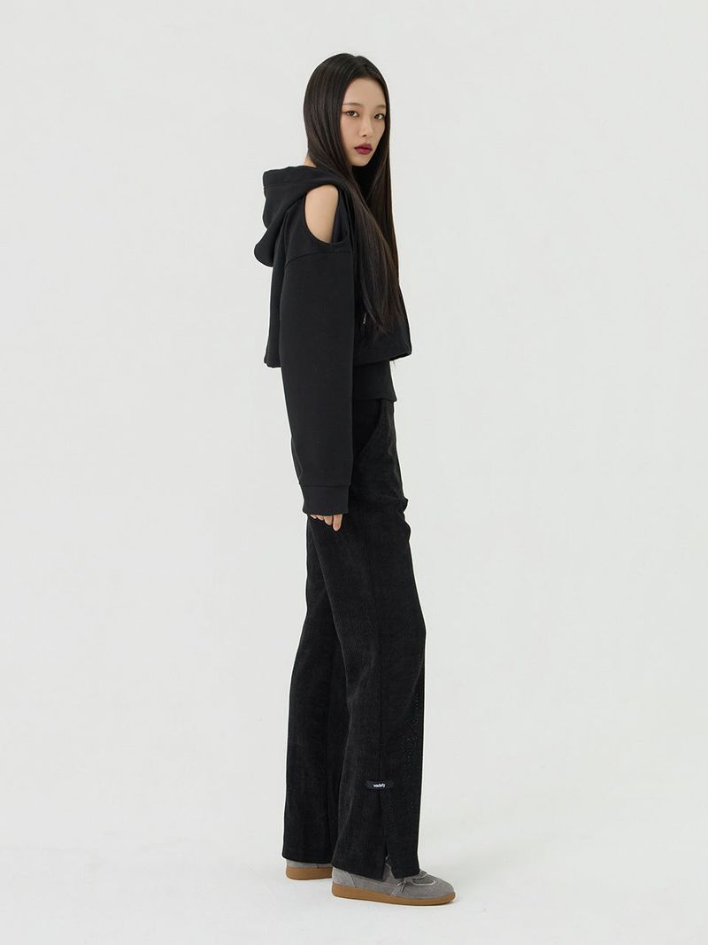 Knit cut detail bootcut Pants, Black