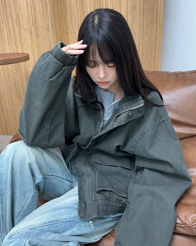Denz Washed High-Neck Field Jacket