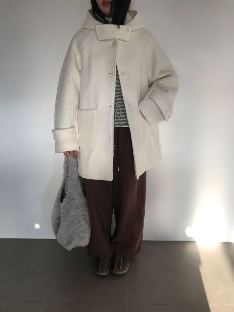 [MD Pick]Fine wool hooded half coat (2color)