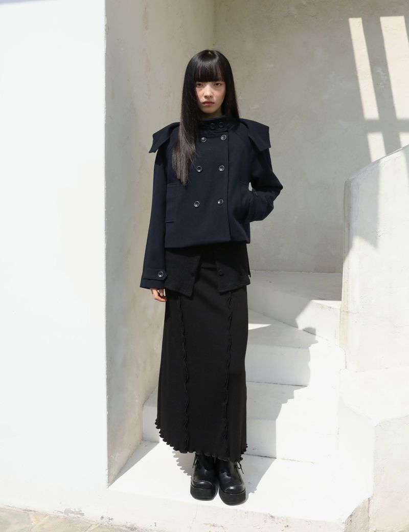UGLYSHADOW（アグリーシャドウ）の「RIBBED LONG SKIRT(BLACK)（Skirts）」