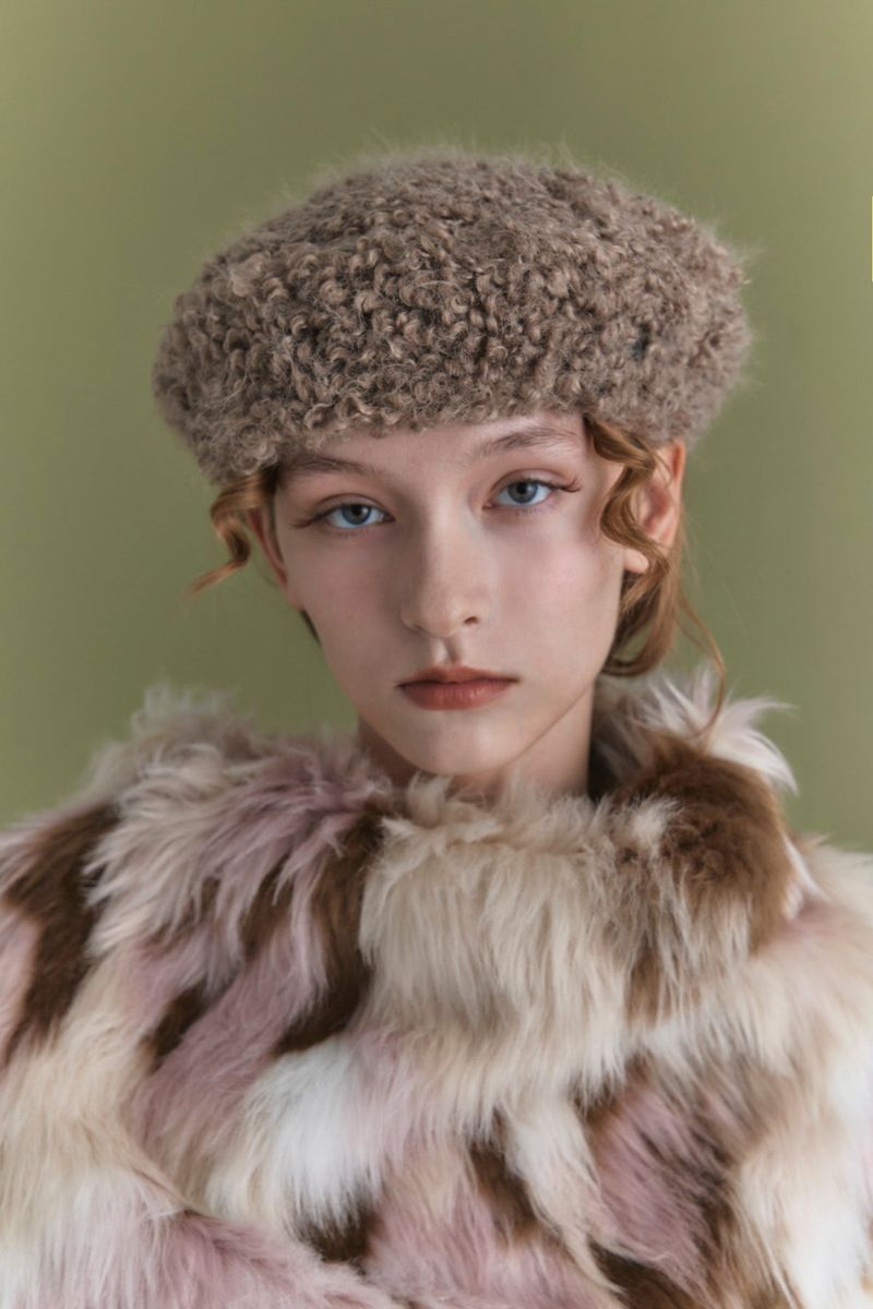 INES BERET IN COCOA TERRY