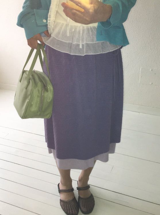Haya Embossed Floral Layered Banding Midi Skirt