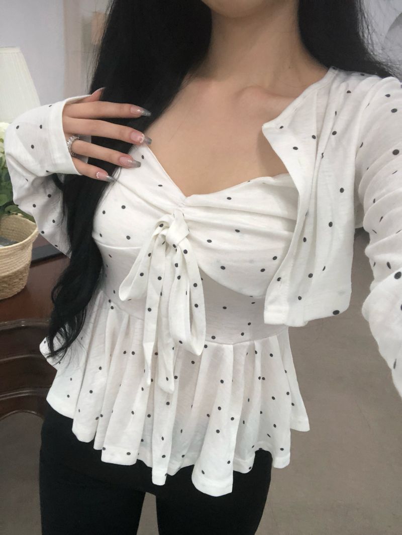 Dot Ribbon Top & Cardigan