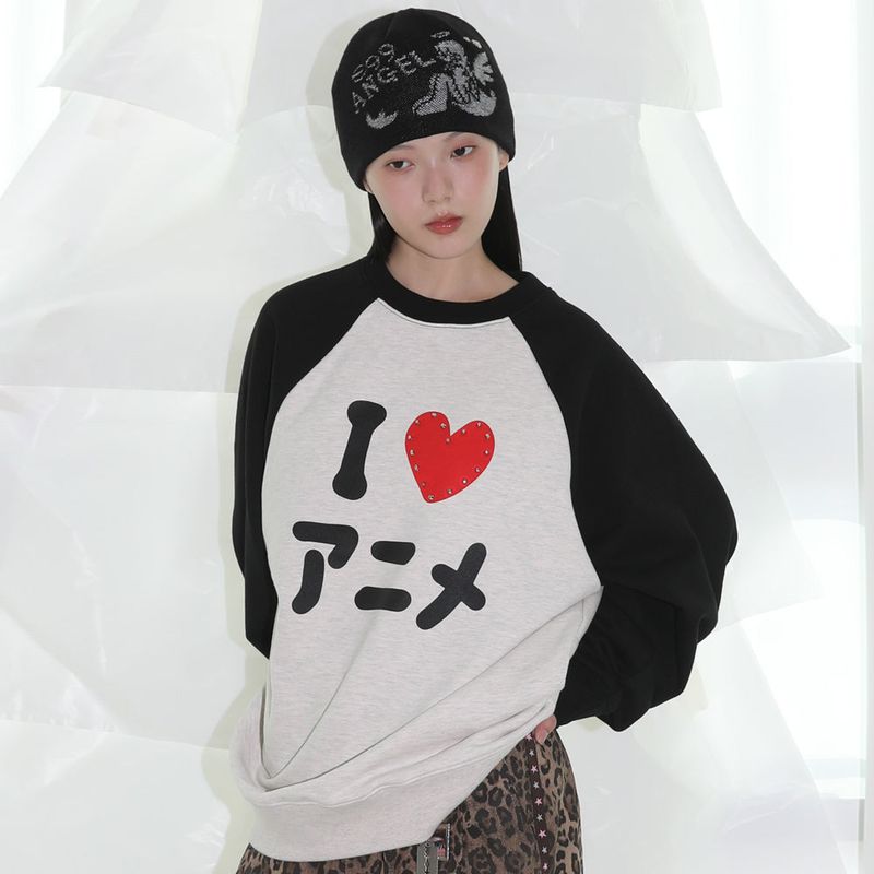I LOVE ANIME Raglan Sweatshirt - BLACK