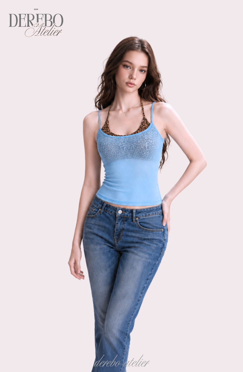 Sky Leopard See-Through Sleeveless Top