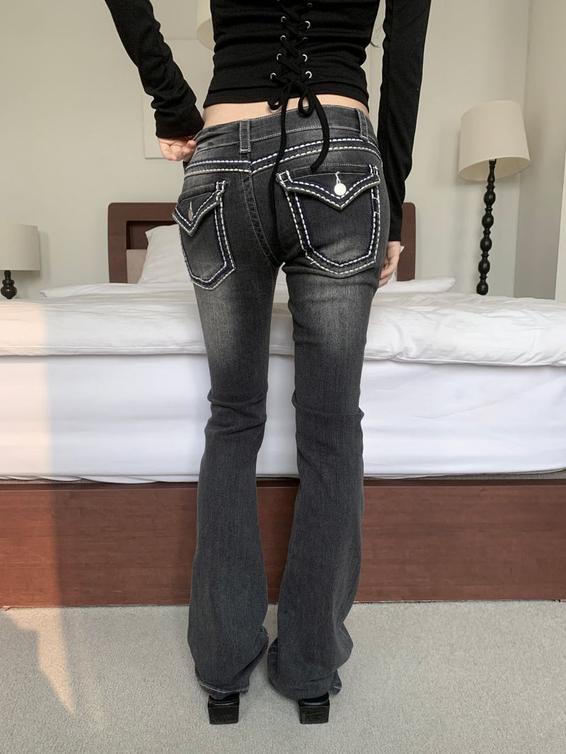 Back Pocket Contrast Stitch Gradient Low-Rise Bootcut Pants