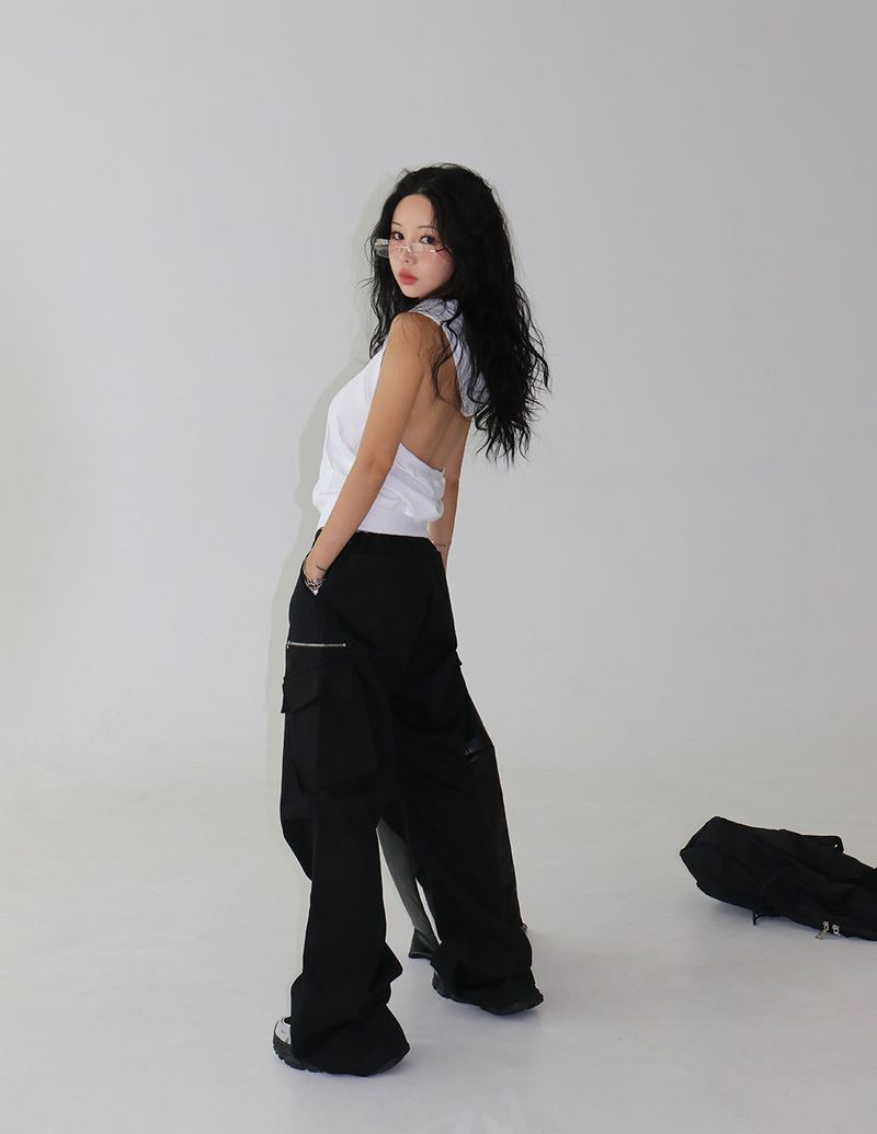Backless Hooded Zip-Up Sleeveless