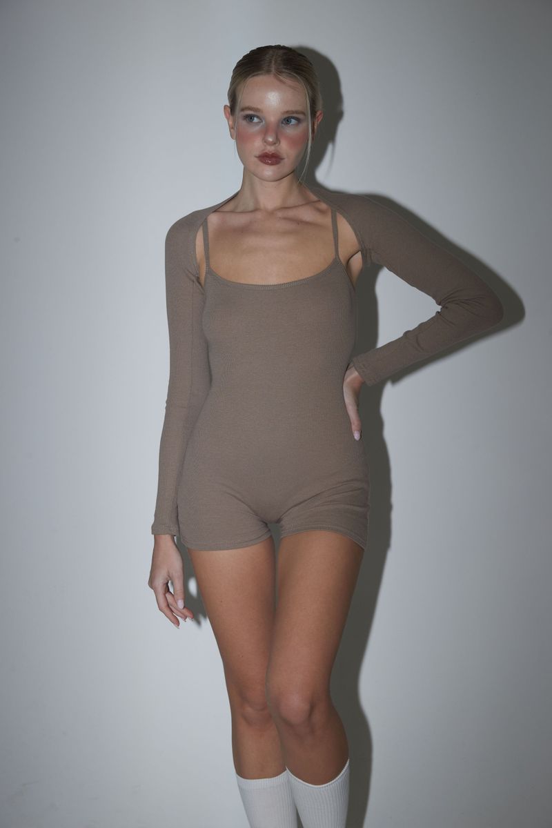 BODYSUIT + BOLERO CARDIGAN SET MOCHA