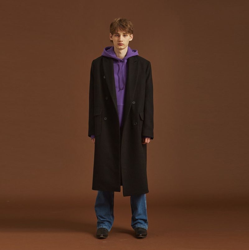 overfit double wool coat black