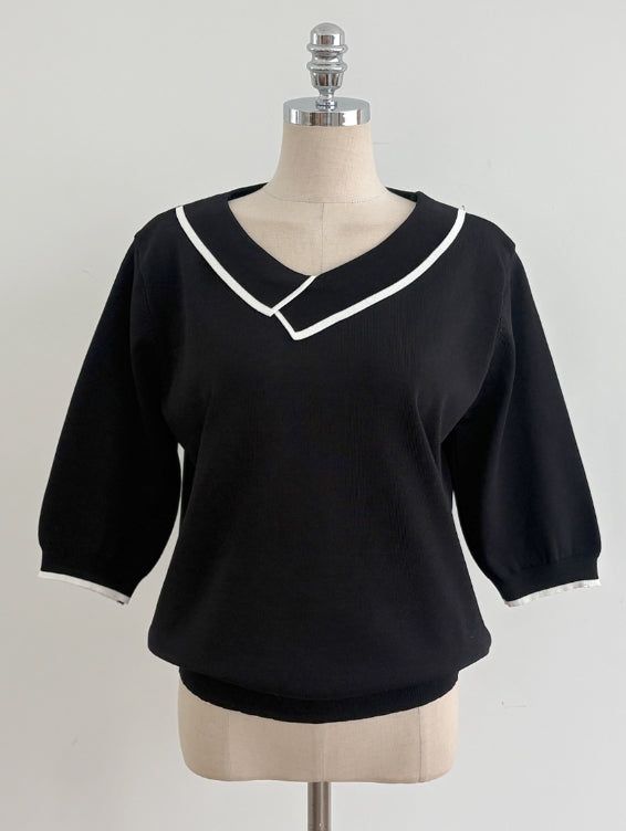 Roven Color Matching Collar Half-Length Knit