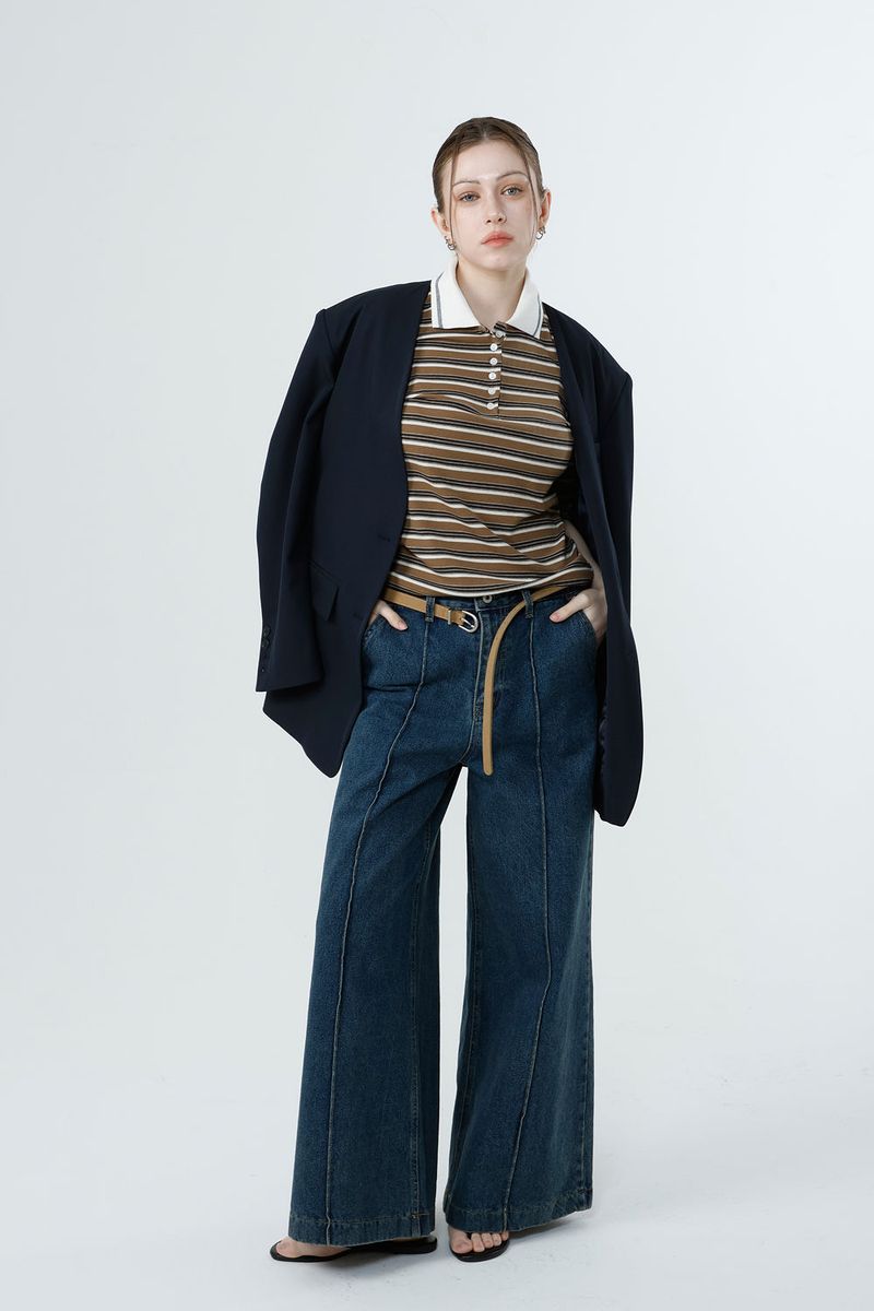 MULTI STRIPE TENCEL T-SHIRT_BROWN
