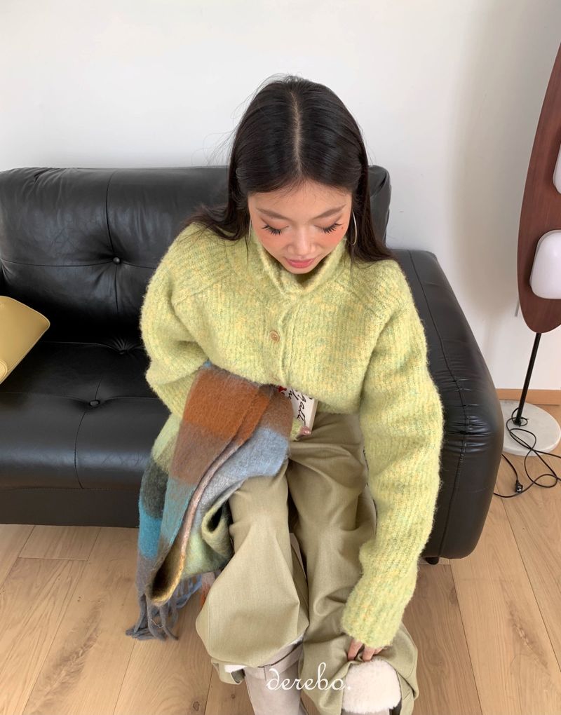 Tender Green Turtleneck Knit Cardigan