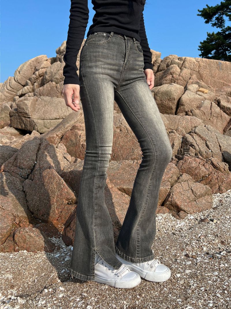 LONG & SLIM FIT Slit detail bootcut high waist hip deep pad long denim pants (3 colors)