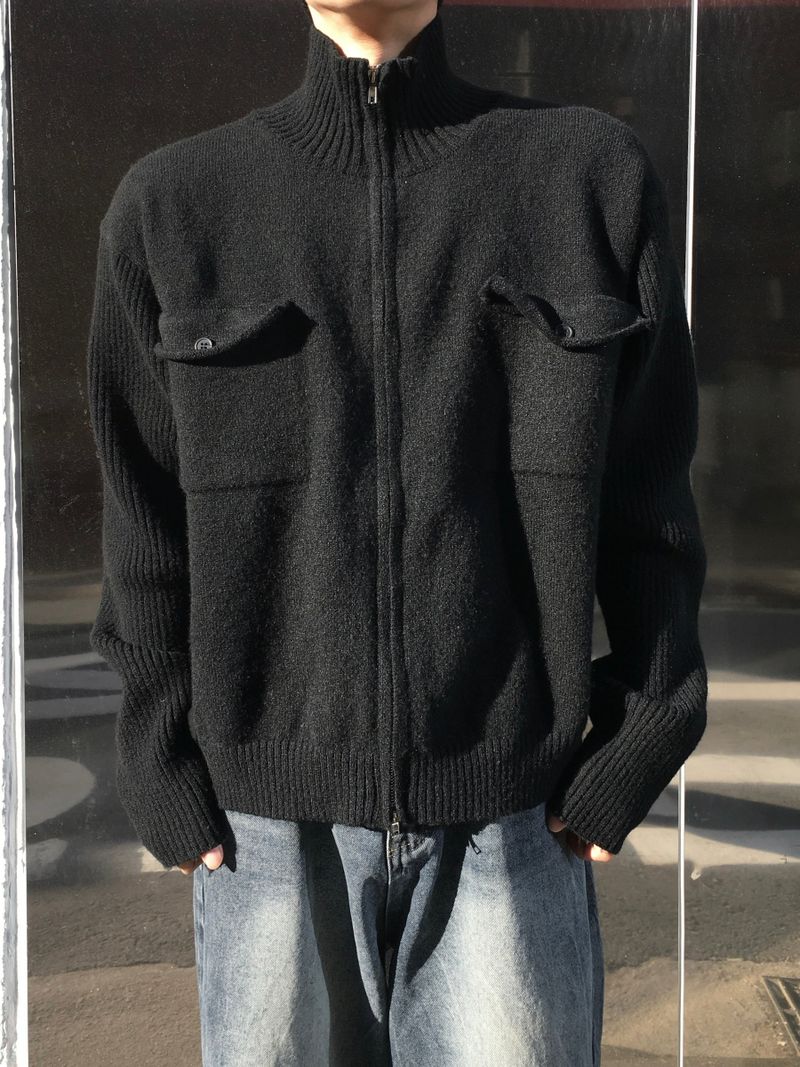 By One Flap High Neck Knit Zip-Up 2C